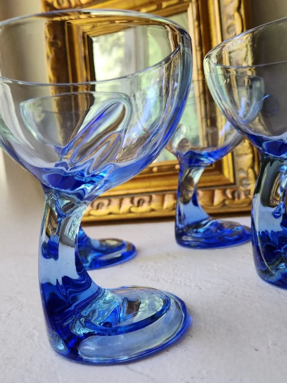 Vintage Bormioli Rocco Jerba Blue Glass Dessert Coupes Set of 4 Italy